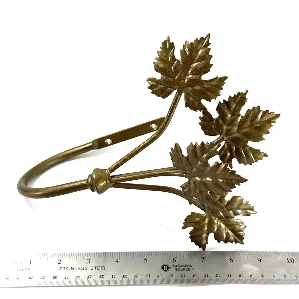 Vintage Brass Leaf Wall Hooks Pair Hollywood Regency Curtain Tiebacks Grapevine